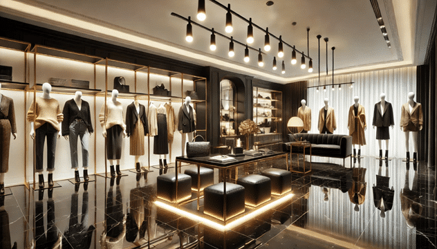 نورپردازی با چراغ ریلی در یک بوتیک شیک