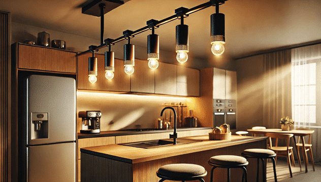 چراغ ریلی سقفی در یک آشپزخانه مدرن